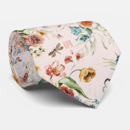 モノグラムカラフルフローラスチルライフアート赤面ピンク ネクタイ