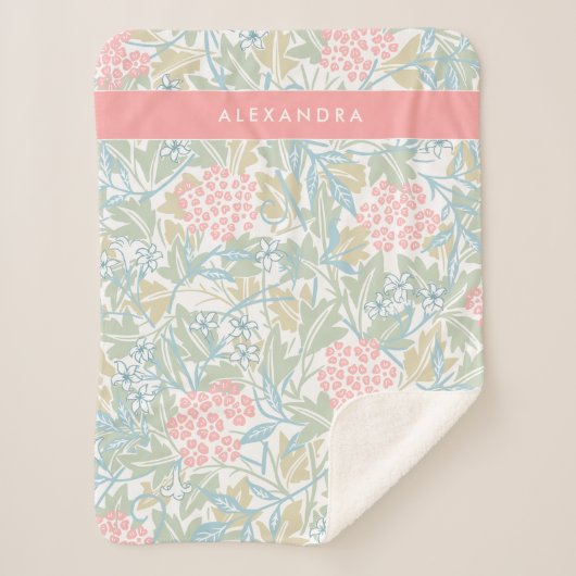モノグラムカラフルフローラモダンヴィンテージグリーンピンク シェルパブランケット (正面)