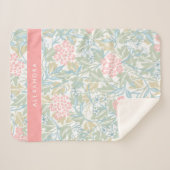 モノグラムカラフルフローラモダンヴィンテージグリーンピンク シェルパブランケット (正面(横))