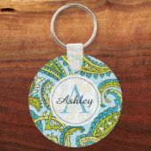 モノグラムカラフルペイズリーアクアボホトレンディーシック キーホルダー (正面)