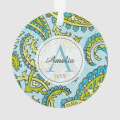 モノグラムカラフルペイズリーブルーボヘミアントレンディー オーナメント (裏面)