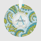 モノグラムカラフルペイズリーブルーボヘミアントレンディー オーナメント (正面)