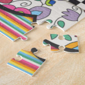 モノグラムカラフルモダンフローラパーソナライズされた写真 ジグソーパズル (側面)