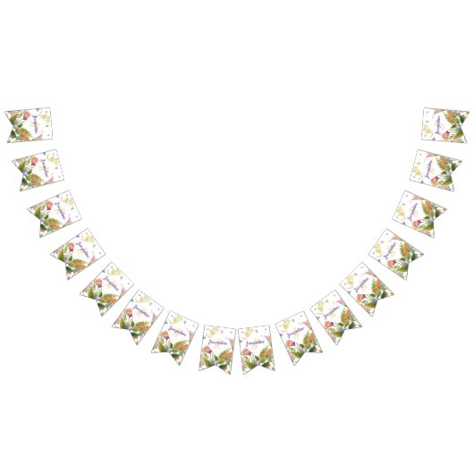 モノグラムカラフルワイルドフラワー図解入りの、写真付きの バンティングフラッグ (全)