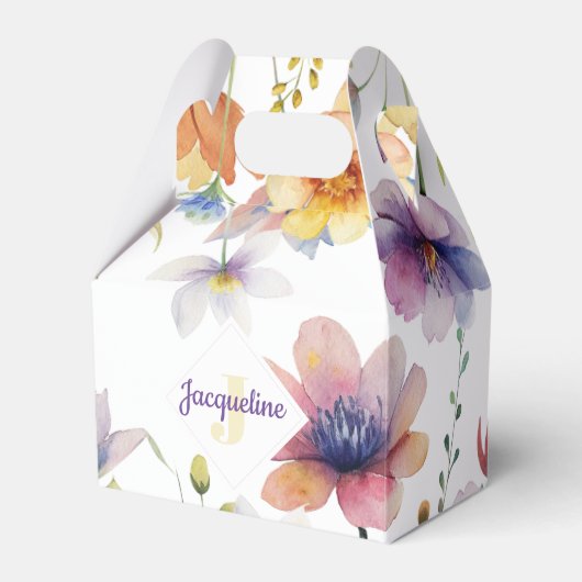 モノグラムカラフルワイルドフラワー図解入りの、写真付きの フェイバーボックス (正面サイド)