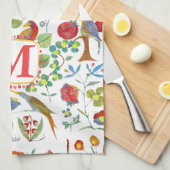 モノグラムカラフルヴィンテージ鳥花模様 キッチンタオル (四つ折り)