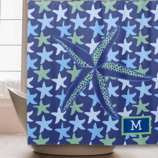 モノグラムカラフル付きスターフィッシュのシームレスパターン シャワーカーテン