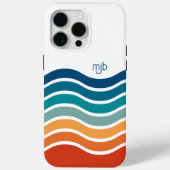 モノグラムカラフル付きレトロ波状ストライプパターン Case-Mate iPhoneケース (裏面)