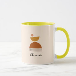 モノグラムカラフル抽象芸術ピンク、茶色、黄色 マグカップ