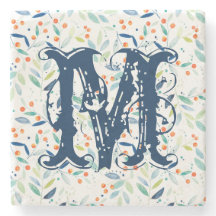 モノグラムカラフル植物水色の葉