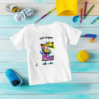 モノグラムカラフルE -おもしろいとカスタマイズ可能なデザイン ベビーTシャツ