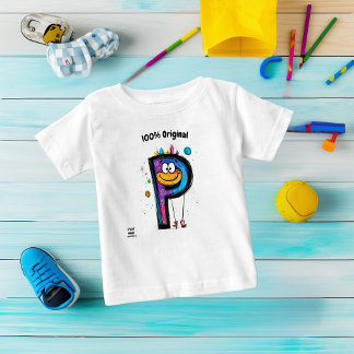 モノグラムカラフルP -おもしろいとカスタマイズ可能なデザイン ベビーTシャツ