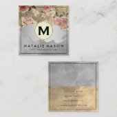 モノグラムカラーブロックヴィンテージフローラルパターンII スクエア名刺 (正面/裏面)