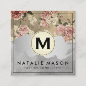 モノグラムカラーブロックヴィンテージフローラルパターンII スクエア名刺 (正面)
