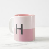 モノグラムカラーブロック赤面パステル淡い色のピンクモダンク ツートーンマグカップ (正面左)