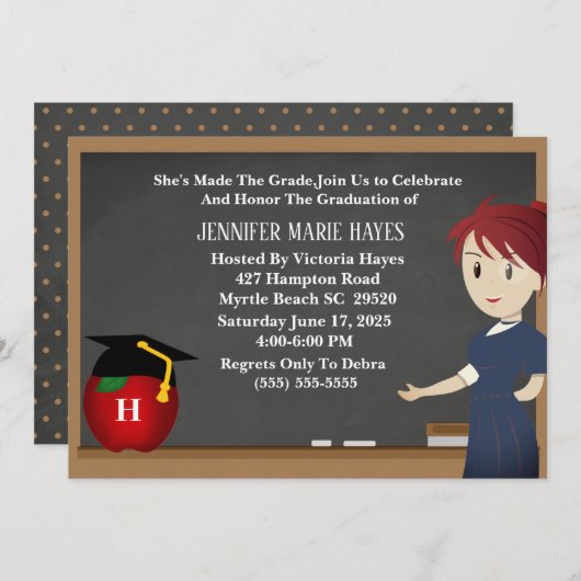 モノグラムカルクボード先生卒業 招待状 (正面/裏面)