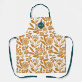 モノグラムカントリースタイルはっきりしたフローラルパターンイエロー エプロン (正面)