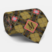 モノグラムカーキ&コーラルパタユニークーンデザインメンズ ネクタイ (ロール)