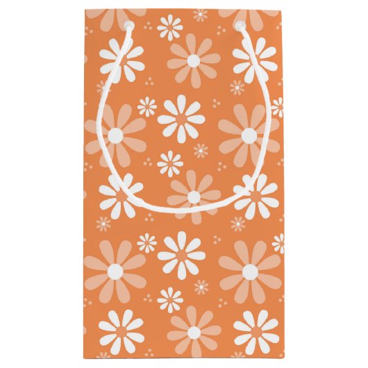 モノグラムガーリーかわいいオレンジ色のデイジー花と名前 スモールペーパーバッグ (裏面)