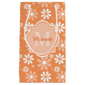 モノグラムガーリーかわいいオレンジ色のデイジー花と名前 スモールペーパーバッグ (正面)
