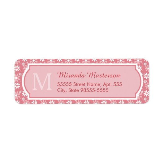 モノグラムガーリーかわいいピンクのデイジー花の名前 ラベル (正面)