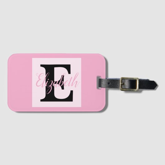 モノグラムガーリーと名前ピンク紫の荷物 ラゲッジタグ (正面横)