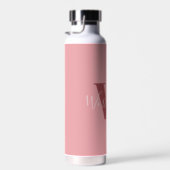 モノグラムガーリーと名前ピンク赤面レッド ウォーターボトル (右面)