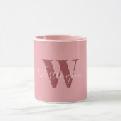 モノグラムガーリーと名前ピンク赤面レッド マグカップ (中央)