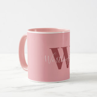 モノグラムガーリーと名前ピンク赤面レッド マグカップ
