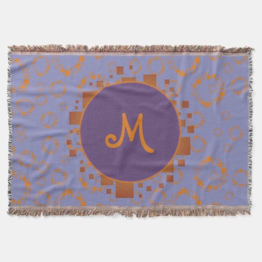モノグラムガーリーオレンジパープルサークルスクウェア スローブランケット (正面)