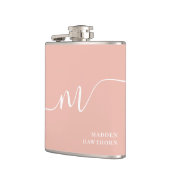 モノグラムガーリースクリプトカリグラフィコーラル赤面ピンク フラスク (左)
