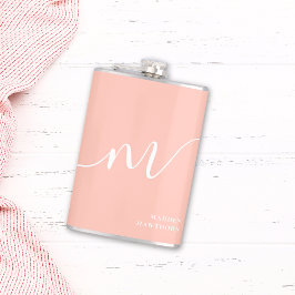 モノグラムガーリースクリプトカリグラフィコーラル赤面ピンク フラスク