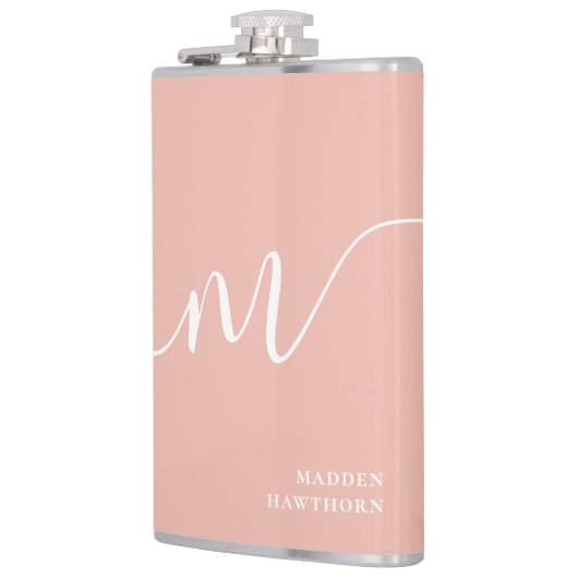 モノグラムガーリースクリプトカリグラフィコーラル赤面ピンク フラスク (左)