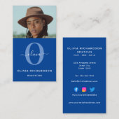 モノグラムガーリースクリプト名ブルーホワイトジョブ垂直 名刺 (正面/裏面)