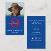 モノグラムガーリースクリプト名ブルーホワイトレッド縦 名刺 (正面/裏面)