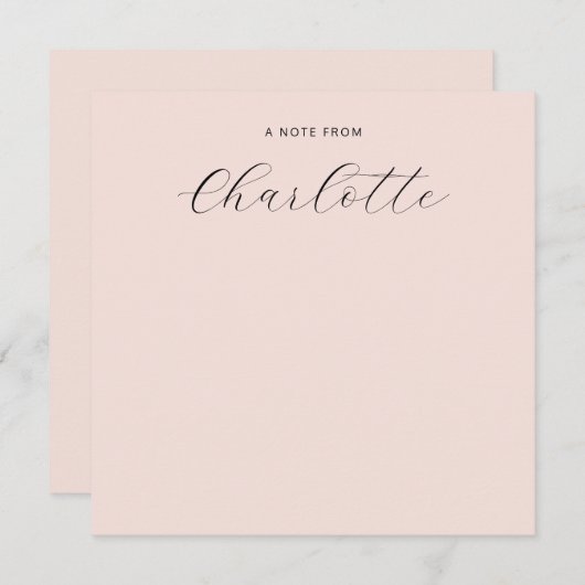 モノグラムガーリースクリプト書道赤面ピンク ノートカード (正面/裏面)