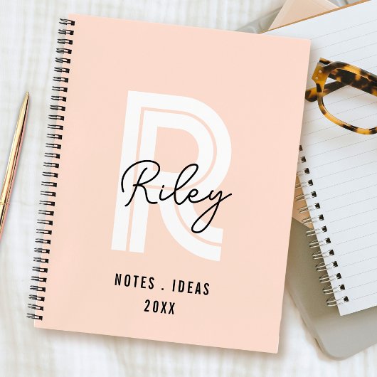 モノグラムガーリースクリプト赤面ピンクかわいいレトロトレンディー ノートブック