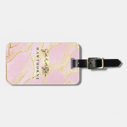 モノグラムガーリーネームシックピンクグリッター ラゲッジタグ (正面横)