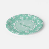 モノグラムガーリーミントホワイトデイジー花と名前 ペーパープレート (アングル)