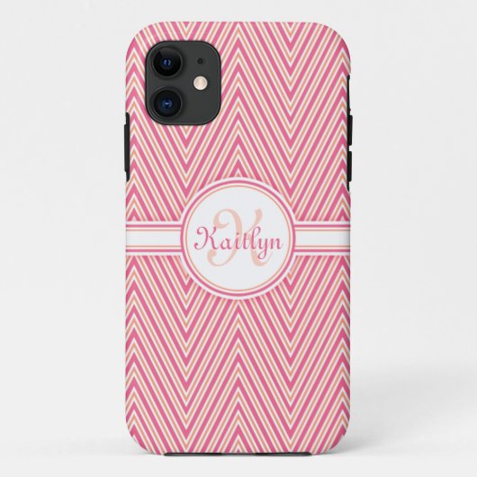 モノグラムガーリー付きピンクシェブロン Case-Mate iPhoneケース (裏面)