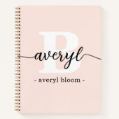 モノグラムガーリー書道イニシャル名赤面ピンク ノートブック (正面)