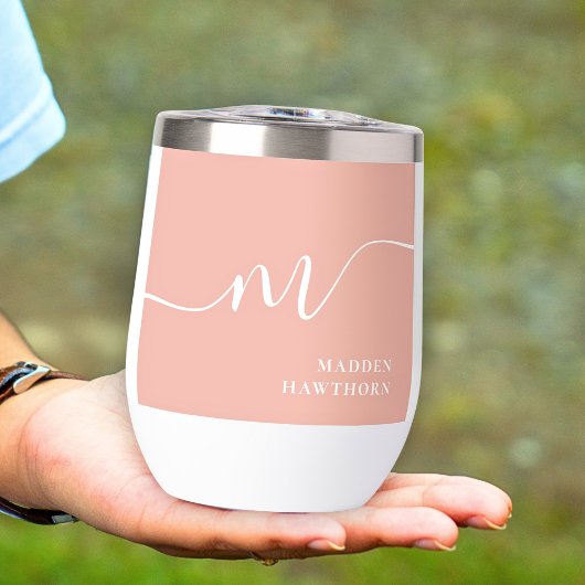 モノグラムガーリー書道サンゴ赤面ピンクブライド