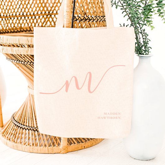 モノグラムガーリー書道サンゴ赤面ピンク トートバッグ