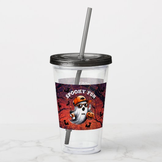 モノグラムキッズハロウィン不気味おもしろい幽霊 アクリルタンブラー (裏面)