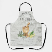 モノグラムキッチンハーブウッドファミリー名 エプロン (正面)