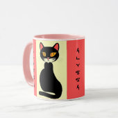 モノグラムキャットブラックピンクイエローマグ マグカップ (正面左)