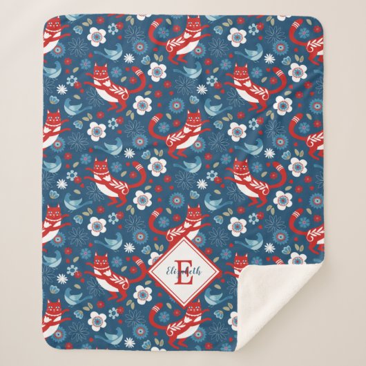 モノグラムキュートキャットパターンシェルパブランケット シェルパブランケット (正面)