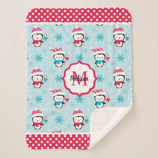 モノグラムキュートクリスマスホリデー シェルパブランケット (正面)