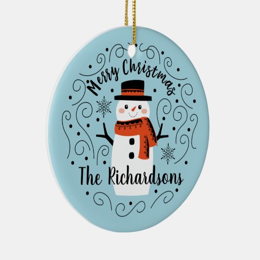 モノグラムキュートトレンディー雪だるまクリスマス セラミックオーナメント (右)