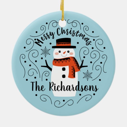 モノグラムキュートトレンディー雪だるまクリスマス セラミックオーナメント (裏面)
